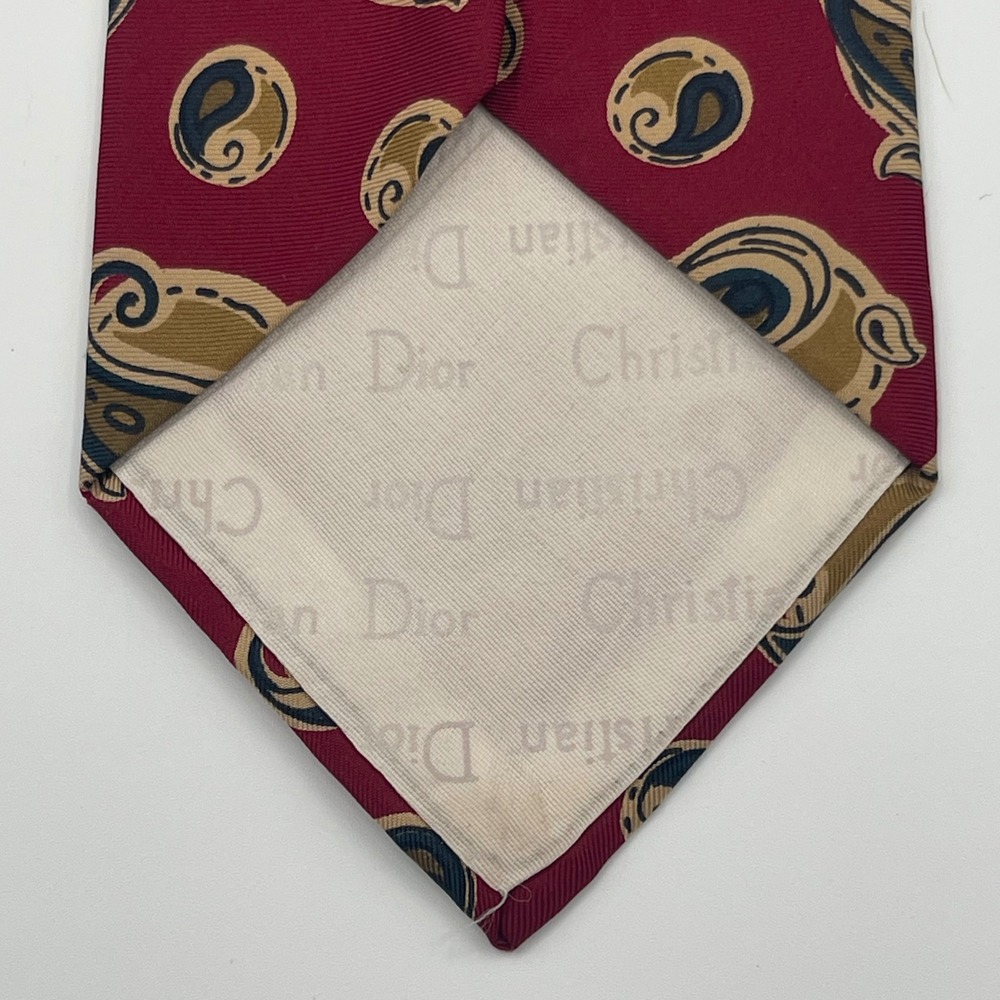 Christian Dior Monsieur Necktie Mens Burgundy Red Paisley Silk 3.75"x57" - Picture 9 of 11